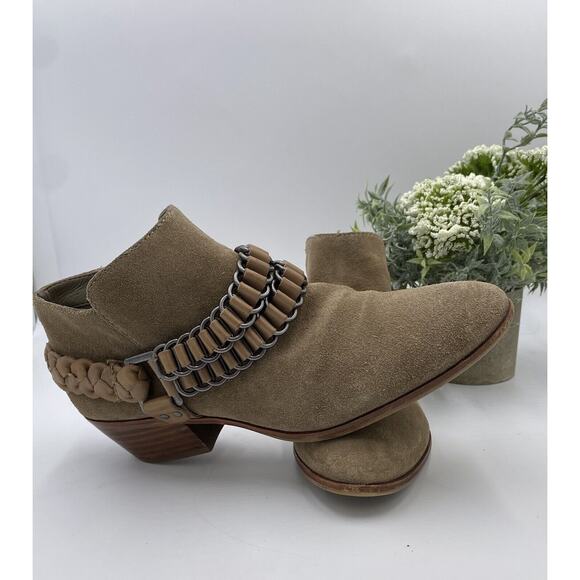Sam Edelman Posey Women's Boots Booties Ankle Harness Suede Taupe Western Sz 8.5 - Picture 2 of 11